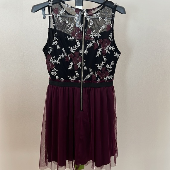 Juniors Speechless floral mesh black wine plum color floral dress women size XL - Picture 5 of 10